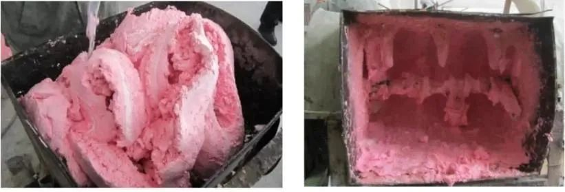 Pink hand-applied tooling paste during mixing